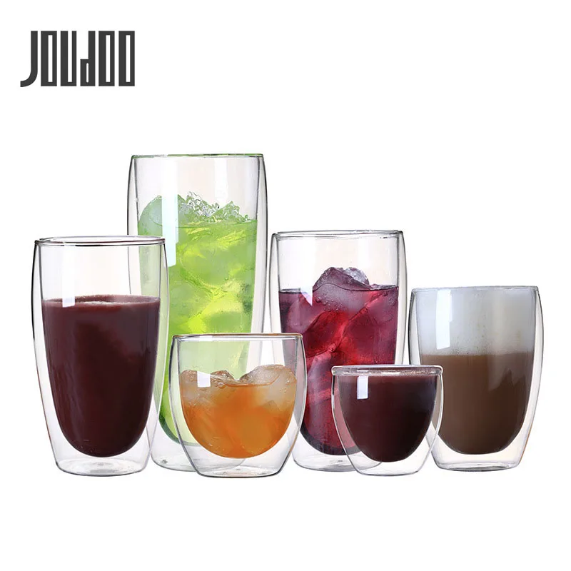 JOUDOO 2/4/6/8 шт термостойкие двойные стеновые стеклянные чашки 80/250/350/450 мл пивные