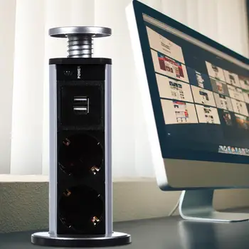 

Pull Out The Power Socket Desktop Hidden Socket Desktop Socket With Two USB Ports With Three AC Is Suitable For Computer, Mobile