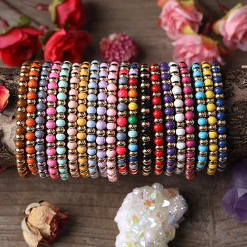 

5Pcs Rainbow Color Porcelain Flat Rondelle Beads Elastic Stretch Bracelet Fashion Womren DIY Ceramic Beads Bracelet Jewelry