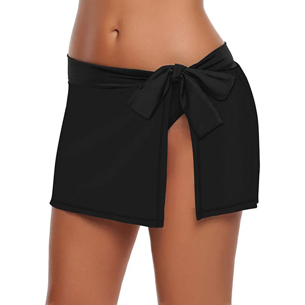 Sexy Ladies Swimsuit Culottes Women Solid Lace up Bikini Bottom Bowknot Side Swimsuit Skirt with Brief Beach Skinny Swimsuit