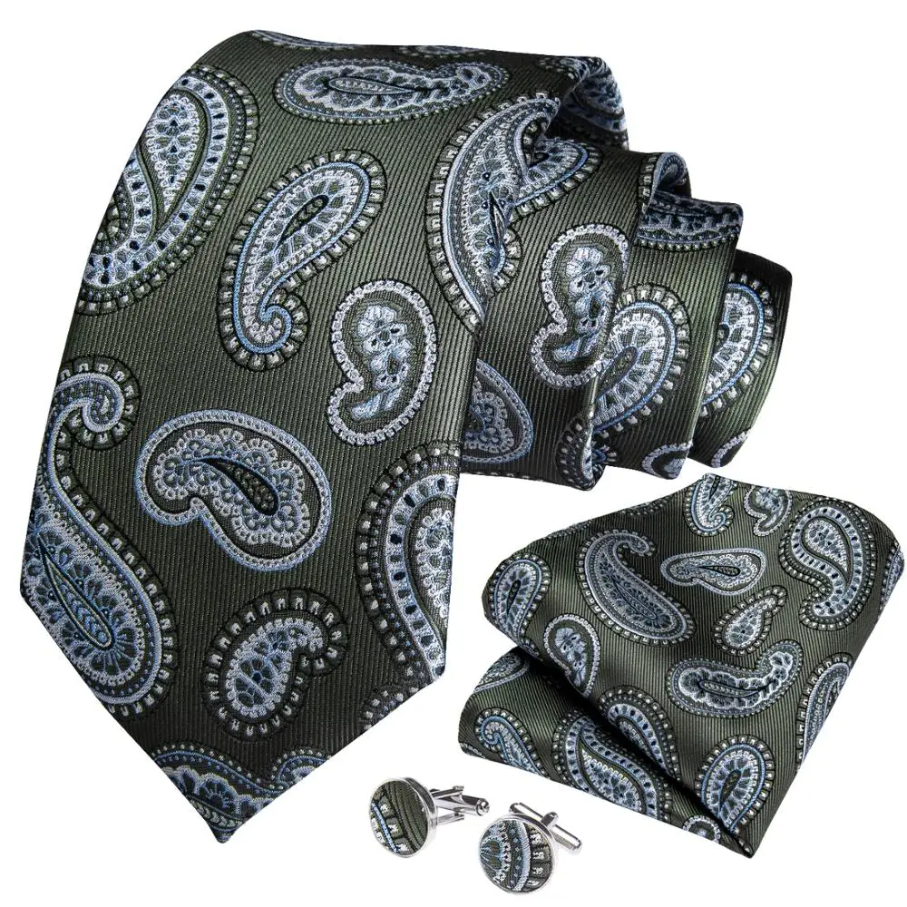 Свадебный Мужской Галстук Зеленый Серебряный Пейсли Модный для мужчин бизнес