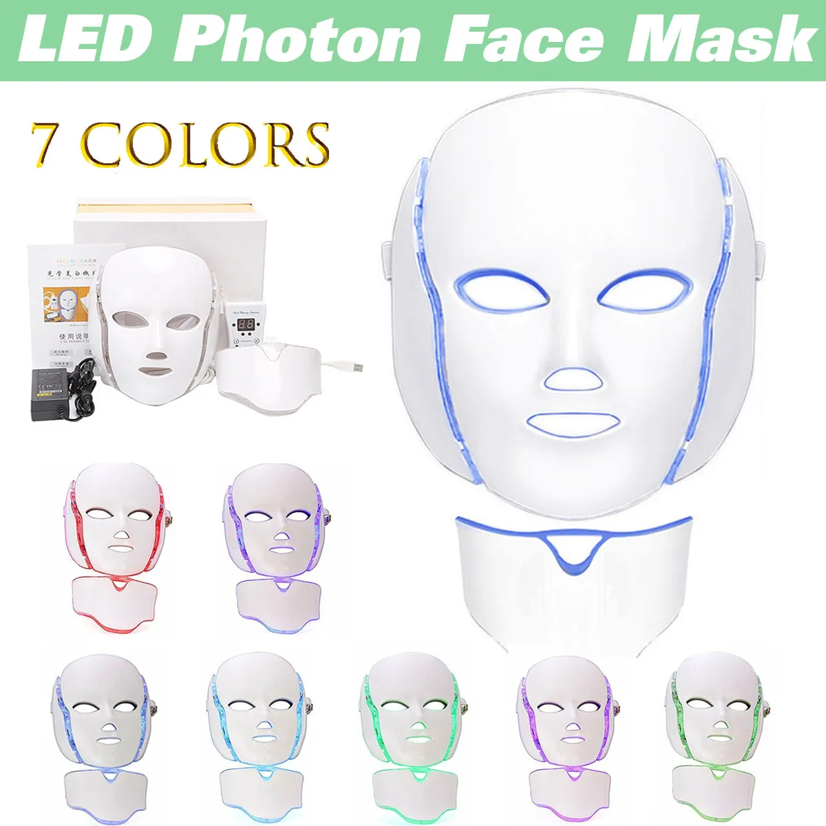 

7 Color Facial Mask LED Light Photon Face Neck Mask Rejuvenation For Skin Anti-Aging Beauty Light Therapy Light For Home Use Hot