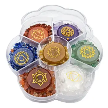 

7 Chakra Stone Reiki Balancing Tumble Chip Crystal Healing Reiki Wicca Stones Kit Polished Engraved Palm Pocket Stones