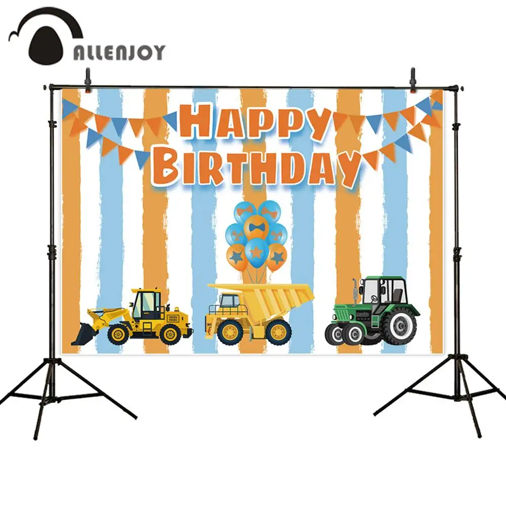 Allenjoy Birthday Party Photography Backdrop Stripe Flag Tractor Balloon Construction Excavator Boy Background Studio | Электроника