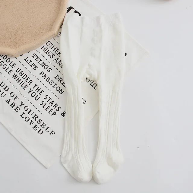 Cute Bowknot Tights for Girls Knitted Cotton Winter Girls Tights High Waist Children Pantyhose Baby Girl Toddler Tights 0-8 Yrs 18 White