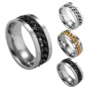 

Trendy 8mm Stainless Steel Spinner Ring Punk Men Metal Rotatable Chain Rings Wedding Bands Party Jewelry Gift
