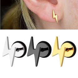 Fashion Men Stainless Steel Earrings Punk Thunder Earrings Lightning Bolt Stud Earring