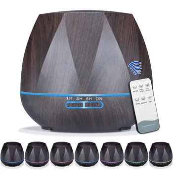 

550ml Octagon Remote Control Aroma Diffuser Wood Grain Ultrasonic Air Humdifier with LED Lights Home Timing Air Purifier