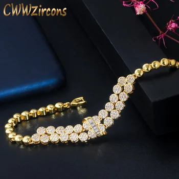 

CWWZircons 2 Row Bling Round Micro Pave Cubic Zirconia Fashion 585 African Dubai Gold Bracelets for Women Party Wedding CB213