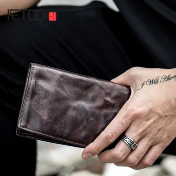 

AETOO Implanted cowhide retro wallet, male personality vintage youth long wallet, leather ticket clip ultra-thin women's wallet