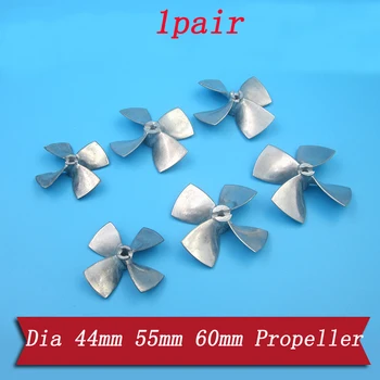 

1pair Dia 44mm 55mm 60mm Zinc Alloy 4 Blades Propeller Full Immersion Metal Paddle for RC Tug Bait Boat Hole Dia 4mm Prop