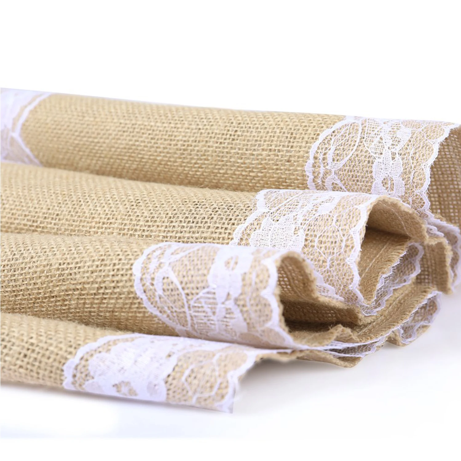 

Vintage Natural Burlap Jute Linen Table Lace Runner Christmas Wedding Champagne Table Runners Side Dining Room Restaurant Table