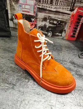 Новые мотоциклетные ботинки в британском стиле на плоской подошве в стиле ретро кожаные ботинки-дезерты с кружевом женские ботинки короткие ботинки - Цвет: Оранжевый