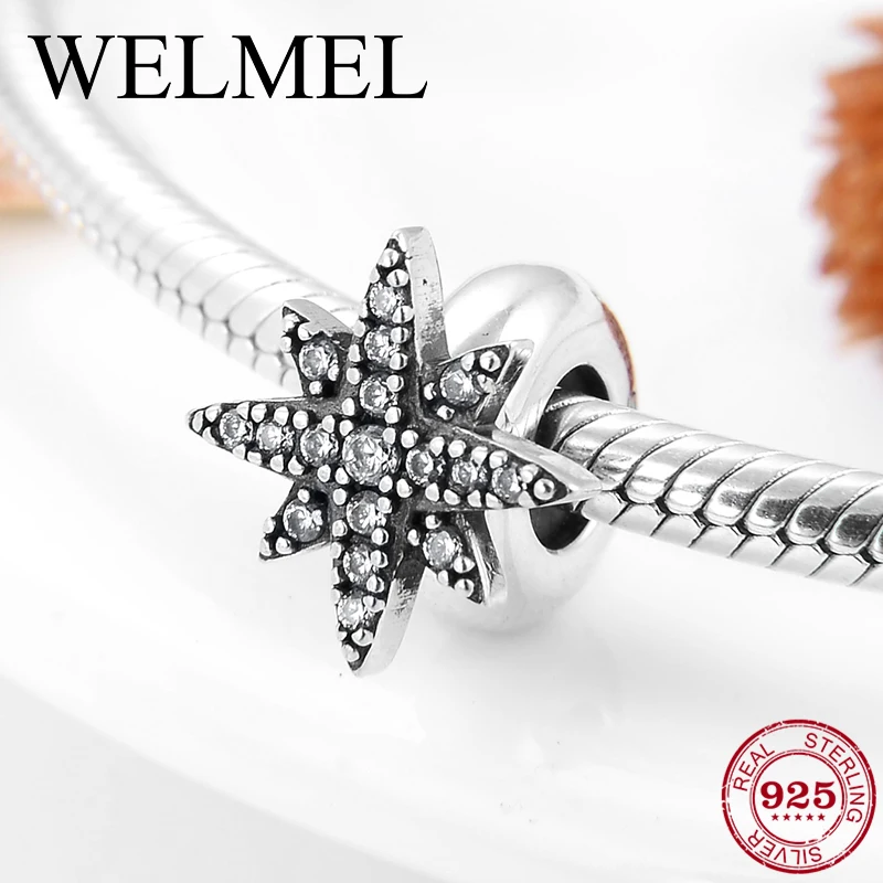 

New 925 Sterling Silver Fashion Romantic Snowflake clear CZ spacer stopper beads for Jewelry making Fit charm Pandora Bracelets