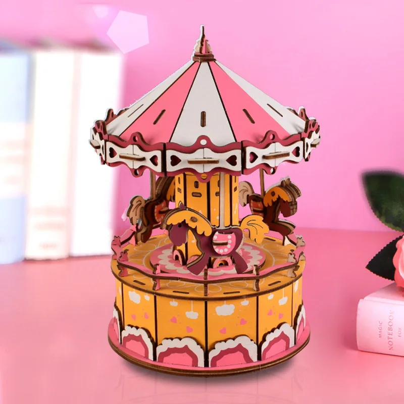 Sampaco Merry Go Round DIY музыкальная шкатулка кукольный домик миниатюрная деревянная модель строительные игрушки MUB01