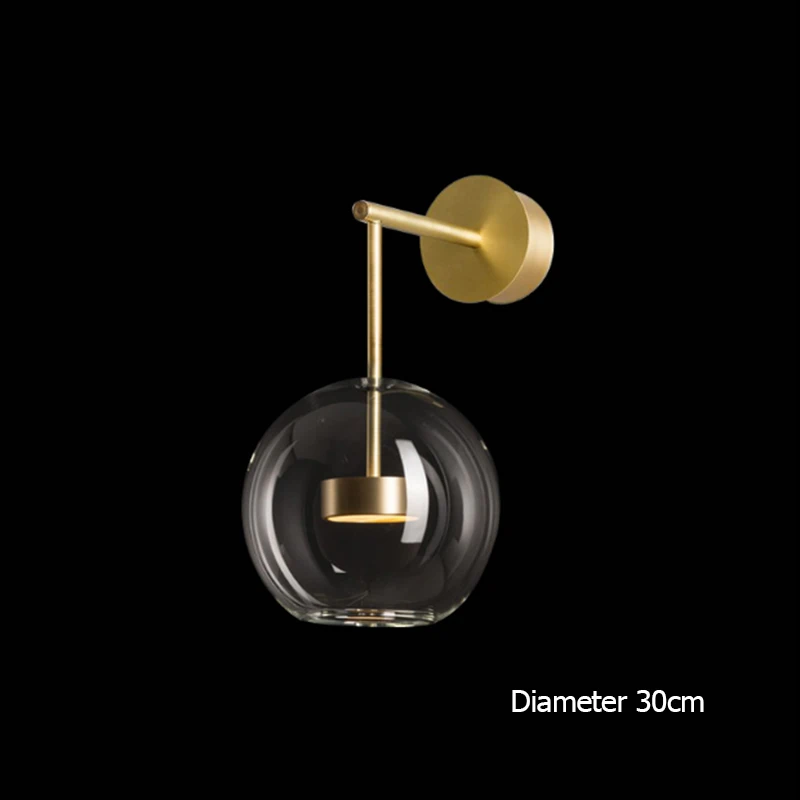 Простой современный прозрачный шар стеклянный пузырь настенный светильник художественный дизайн медного цвета металлический прикроватный светодиодный светильник для спальни - Цвет абажура: s30cm