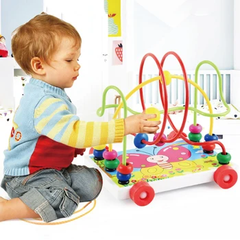 

Bisybordy Montessori Wooden Children Drag Animal Round Beads Baby Hand Eye Coordination Early Education Puzzle Beaded Toy