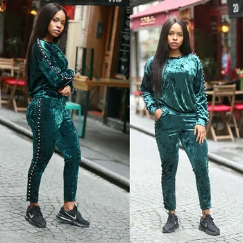 

Green Velvet Set Suits Casual Sport Clothing tracksuits Jogger