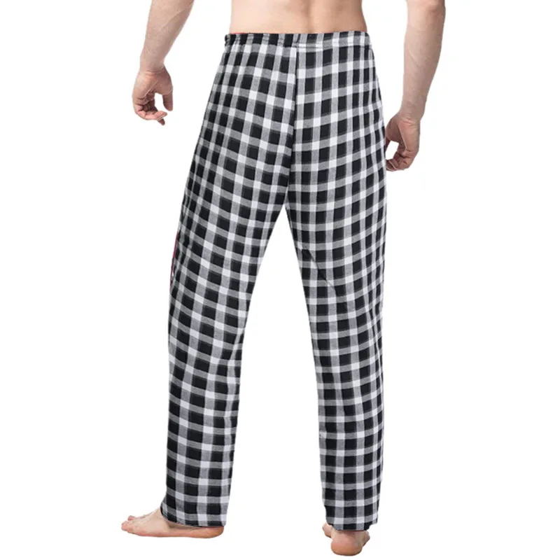 Men Spring Summer Plaid Sleep Bottoms Mens Pajama Sleepwear Pants Mens Plus Size Pyjama Trousers Mens Plaid Sleep Bottoms