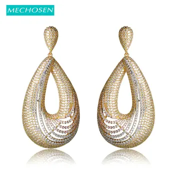 

MECHOSEN Luxury Cubic Zirconia Water Drop Earrings 3 Tones Gold Color Big Oorbellen Women Bridal Nigerian Wedding Jewelry Brinco
