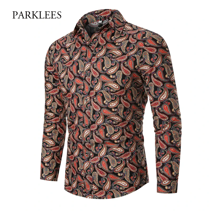 

Retro Paisley Shirt Men 2019 Brand New Autumn Slim Fit Long Sleeve Mens Shirts Casual Party Club Male Dress Chemise Homme Camisa