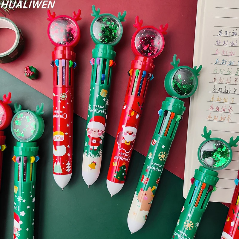 5Pc/Lot Kawaii Christmas Ballpoint Pen Cute Christmas Tree Reindeer Santa Gift Box 0.5mm 10 Colors Pens School Office Stationary