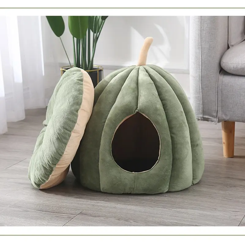 Pet Cat Dog Bed House Winter Soft Mat Cute Pumpkin Shape Puppy Kennel Cushion Warm Pet Nest Cave for Cats Dog Deep Sleeping Beds