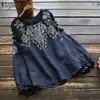 ZANZEA Women Vintage Cotton Linen Blouse Spring Long Sleeve Ruffles Tops Femininas Embroidery Shirt Robe Casual O Neck Blusas 7 ► Photo 1/6
