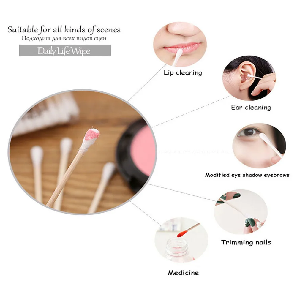 100pcs Cotton Swab Bamboo Cotton Buds Micro Brushes Ear Sticks Reusable Cotton Swab Wadded Sticks Wooden 3