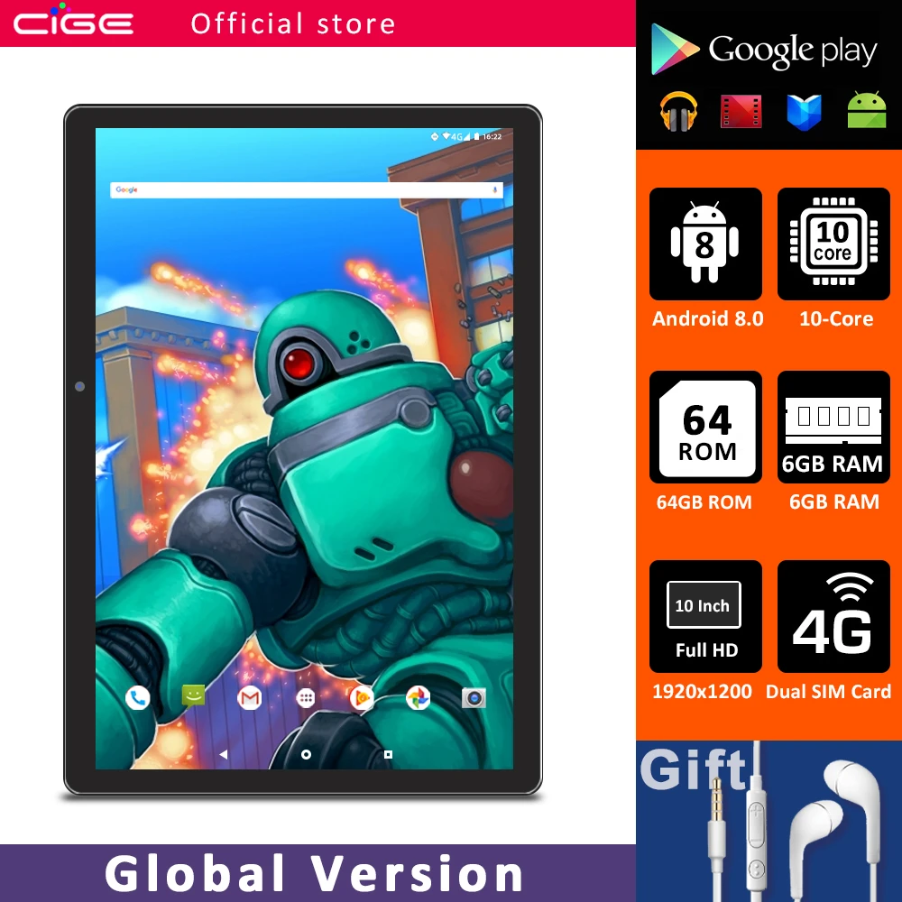 CIGE N9 10 Inch Tablet Android 8.0 10 Core 6G RAM 64GB ROM Tablets PC 4G Lte Phone Call Wifi Gps Bluetooth Gaming latest ipad