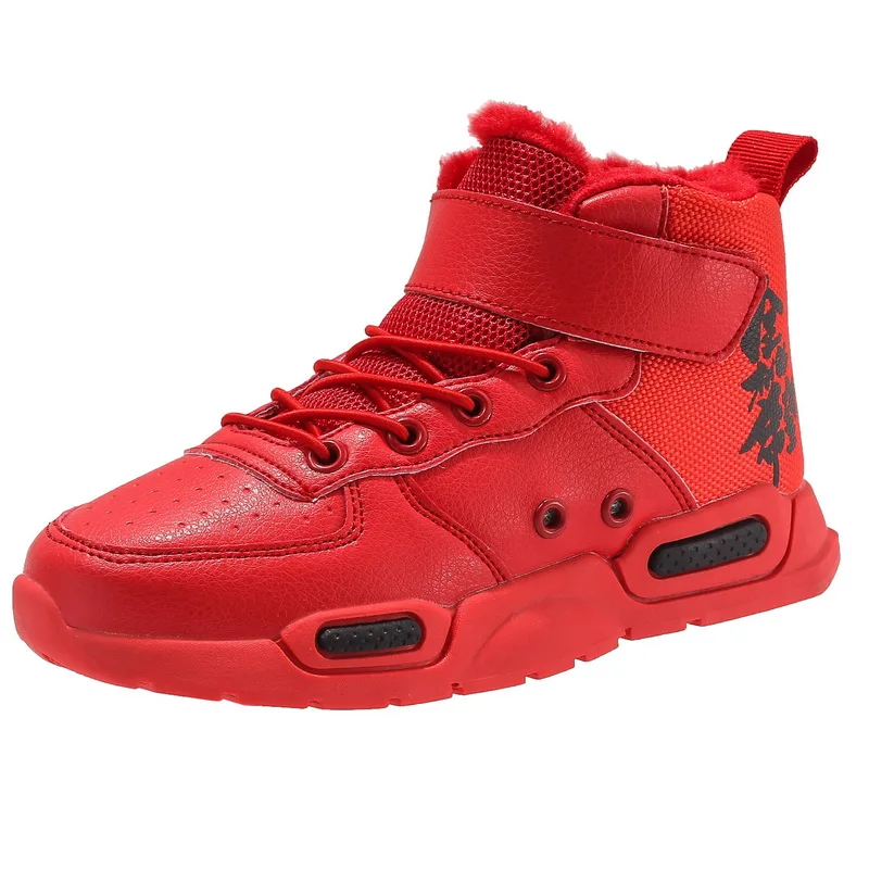 Зимняя Молодежная обувь для мальчиков и девочек; обувь для скейтбординга; Детские теплые кроссовки; детские ботинки в стиле хип-хоп; спортивная обувь - Цвет: Красный