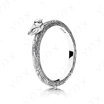 

YinDX 925 sterling silver ring classic vintage wood grain bird European women's wedding ring gift fine jewelry