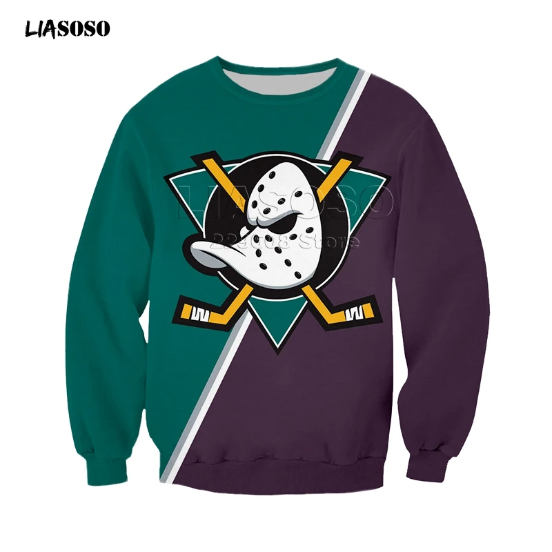 

LIASOSO new Men Women Fashion Sweatshirt 3D Print Anaheim Duck Sweater Short Sleeve Boy Hip Hop Top Round Neck Pullover