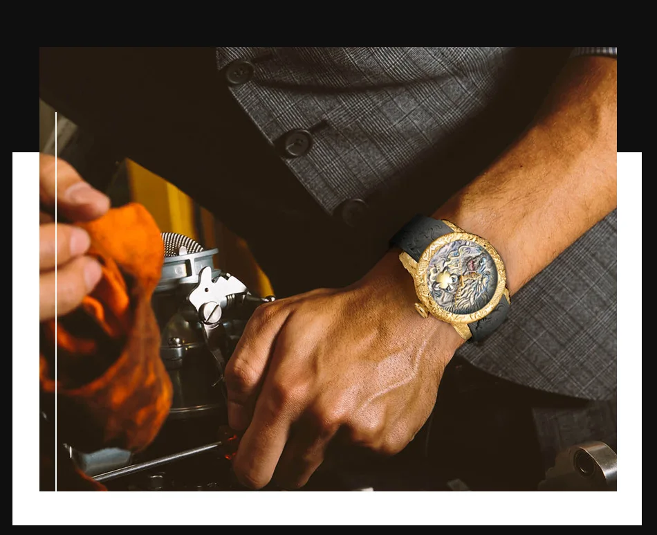 Fashion BIDEN Mens Watches Dragon Design Quartz Watch Silicone Strap Waterproof Sport Wristwatch Male Clock Relogio Masculino