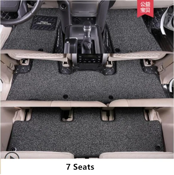Коврики для Toyota LAND CRUISER PRADO 150 2010- 5 и 7 мест коврики для ног Шаг коврик вышивка кожа провода катушки 2 слоя - Название цвета: 7 Seats