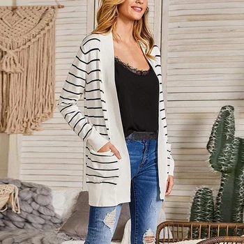 

Spring Cardigan Women Long Sleeve Striped Printed Casual Knitted Sweater Plus Size Outerwear plus size