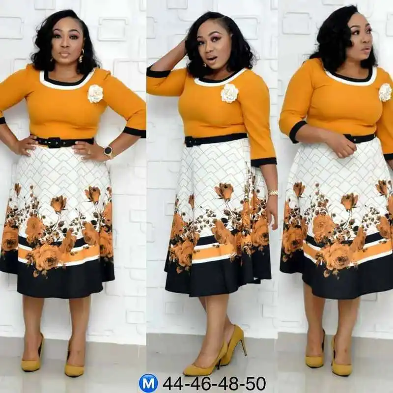 yellow midi dress Flower Decoration Mom sexy party autumn bodycon ladies dresses elegant women vestidos dresses ukraine clothes