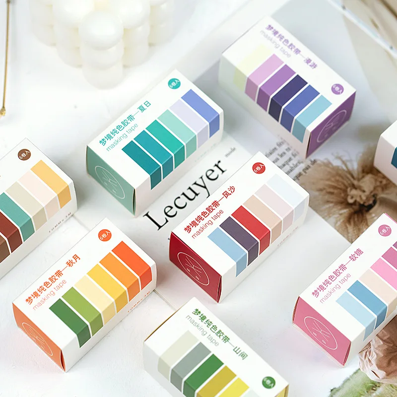 6 rolls/pack Solid Color Multicolor Washi Tape Set 10mm Adhesive Masking Tapes Decoration Lace Stickers for Album Gift afbeelding