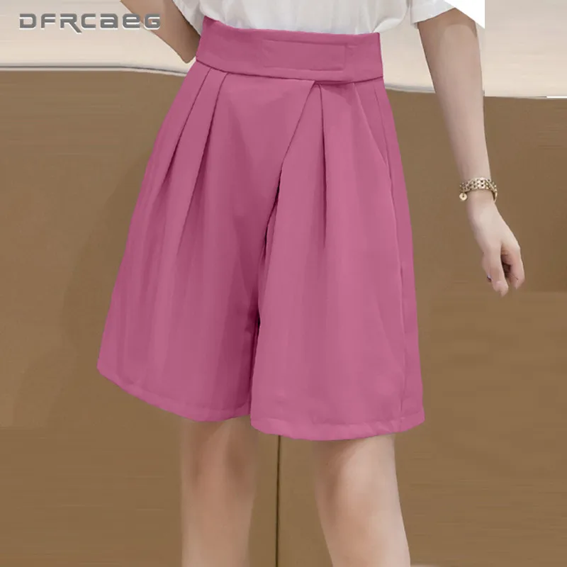 Rose Red Loose Summer Bermuda Wide Leg Shorts Women 2020 High Waist Knee Length Capris Short Suit Trousers Work Office Female Rose Red Loose Summer Bermuda Wide Leg Shorts Women 2020 High Waist Knee Length Capris Short Suit Trousers Work Office Female