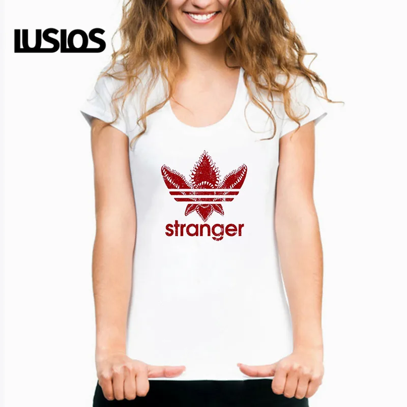 

LUSLOS Stranger Print T Shirt For Women Summer Short Sleeve Casual O-neck Tees Women Fashion Streetwear Vintage T-shirts