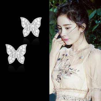 

Tiny Trendy Cubic Zirconia Silver plating Buterfly Stud Earrings Clear Cz Stone Fresh Insect Earrings For Women Jewelry 2020