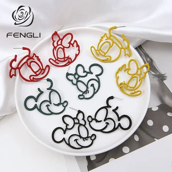 

FENGLI Colorful Mickey Stud Earrings for Women Donald Duck Cute Red Earring Lady Mouse Jewelry Birthday Friend Best Gift