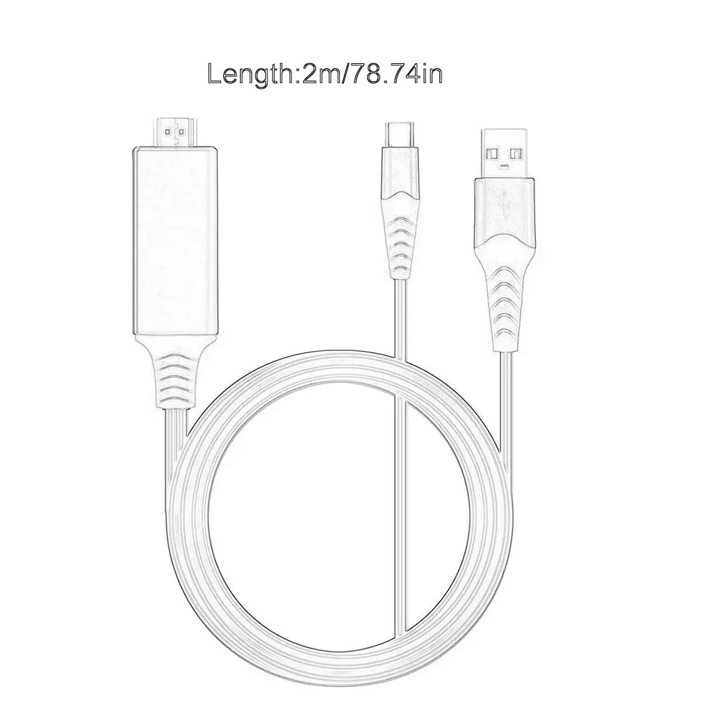Кабель-адаптер type C-HDMI 2 M, конвертер Ultra HD 1080P 4K для зарядки HDTV Видео кабель для MacBook 60 Гц