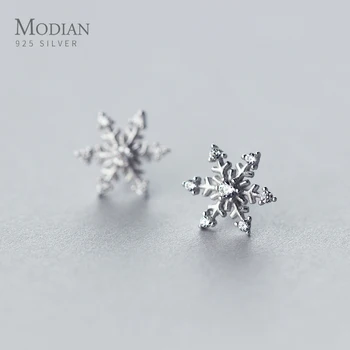 

Modian Korean Earrings 925 Sterling Silver Clear CZ Vintage Snowflake Stud Earings for Women Girl Gifts with Box Jewelry 2020