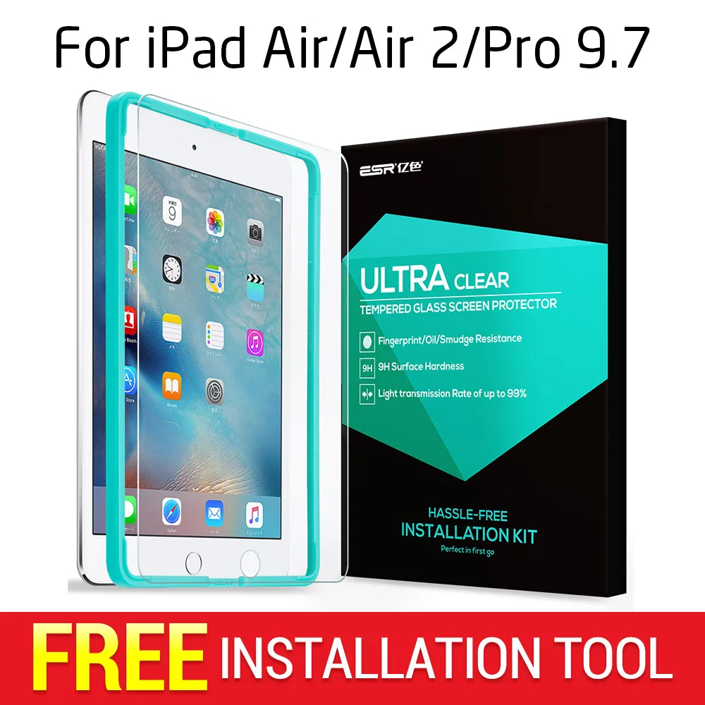 Экран протектор для iPad 2017/air/Air 2/Pro 9.7, ESR тройной прочность закаленного Стекло Плёнки Бесплатная аппликатор для iPad 9.7 дюймов