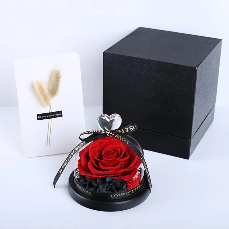

Real Dried Flowers With Box Mother Day Valentines Present The Beauty Rose In Glass Dome Birthday Gift Home Decor Christmas Kerst