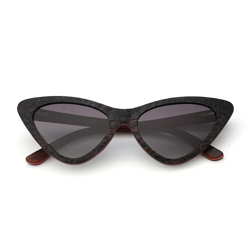 02 Ebony wood Новые рельефные солнцезащитные очки, дерево, Модные женские солнцезащитные очки кошачий глаз Поляризованные UV400 для женщин ручной работы бамбуковые очки Gafas de sol - Цвет линз: 02 Ebony wood