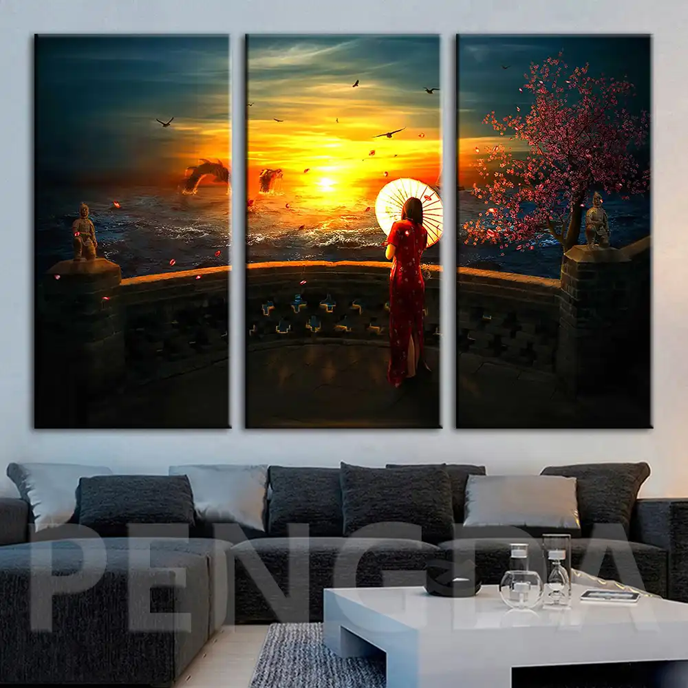 Wall Art Hd Prints Home Decoration Poster Geisha Watching The Dragon In The Sea Pictures Canvas Paintings For Living Room Framed Aliexpress