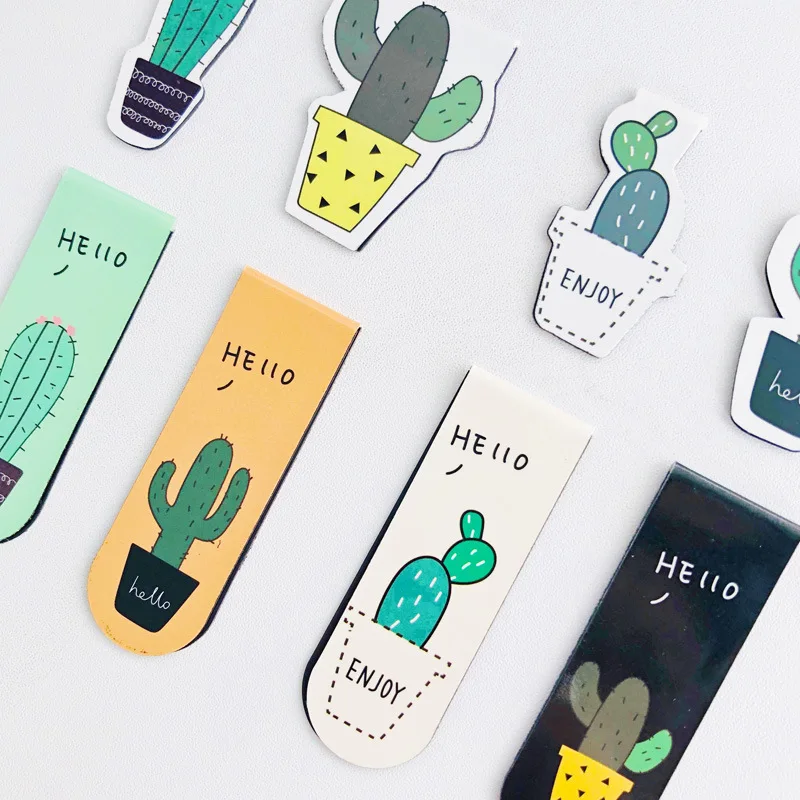 2pcs/set Cactus Magnetic Bookmarks for Books Kawaii Student Stationery Books Marker of Page Paper Clip Kids Gift
