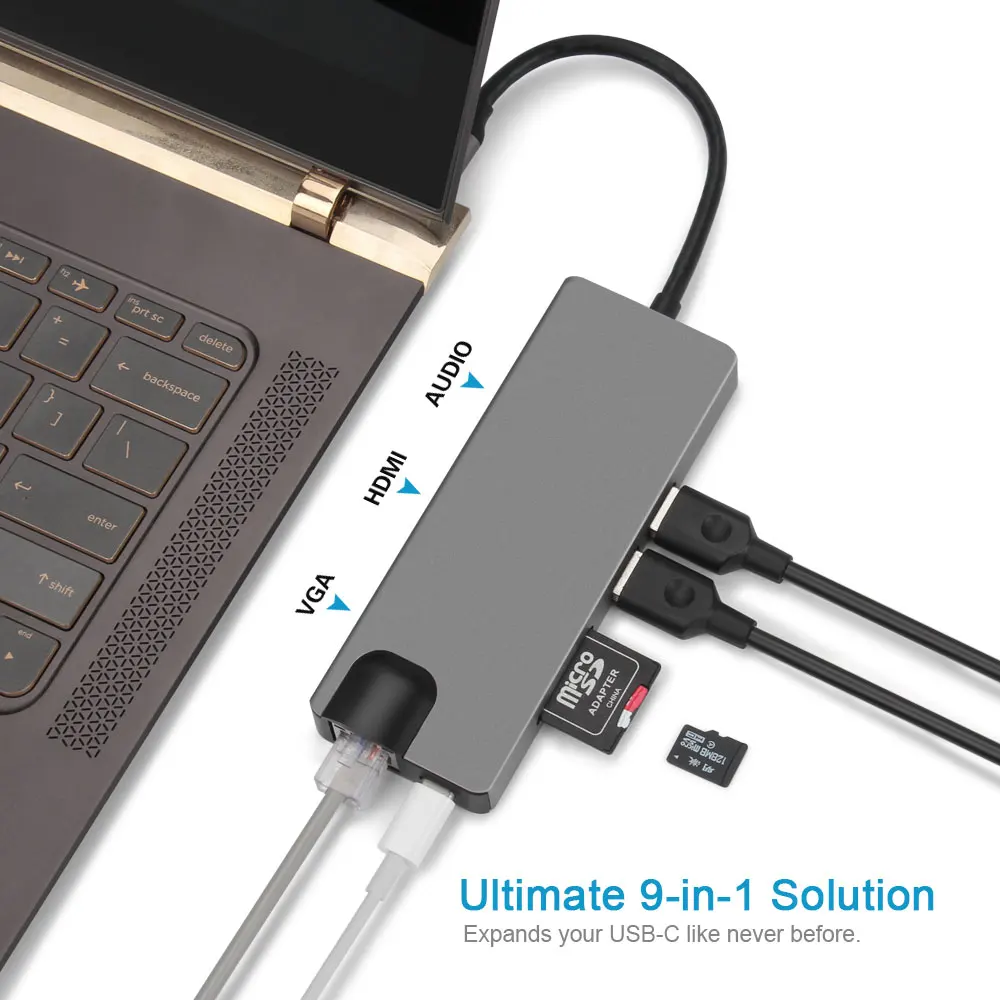 DeepFox USB C мульти USB3.0 концентратор Adaptador HDMI VGA RJ45 док-станция для MacBook Pro huawei P30/P20 USB-C 3,1 SD/TF концентратор с аудиоразъемом